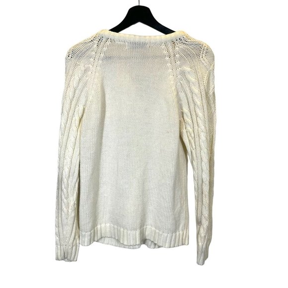 Vintage 90s Cream Cable Knit Button Up Cardigan Medium - Picture 2 of 6